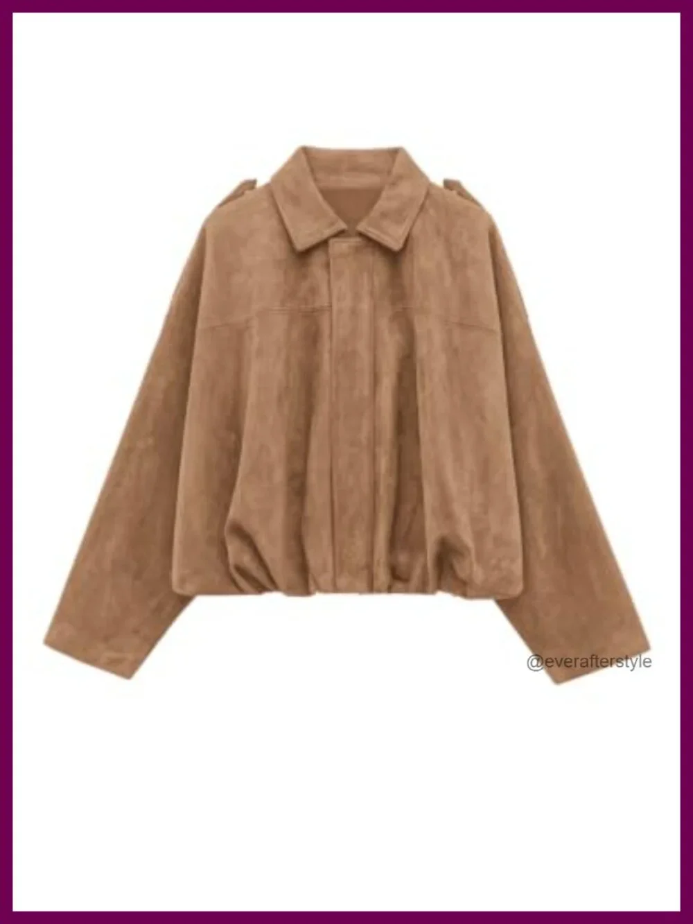 Faux Suede Cropped Bomber Jacket for Women Oversized Lapel Collar Long Batwing